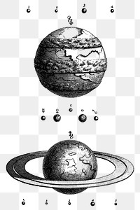 Vintage planets png sticker, Jupiter and Saturn hand drawn illustration, transparent background. Free public domain CC0 image.