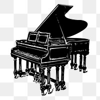 Black piano png sticker, music instrument hand drawn illustration, transparent background. Free public domain CC0 image.