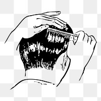 Combing hair png sticker, vintage person illustration, transparent background. Free public domain CC0 image.