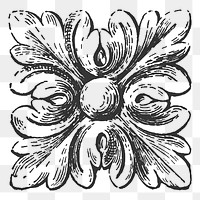Floral ornament png sticker, vintage illustration, transparent background. Free public domain CC0 image.
