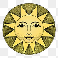 Smiling sun png sticker vintage illustration, transparent background. Free public domain CC0 image.