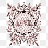 Love png sticker floral ornament illustration, transparent background. Free public domain CC0 image.