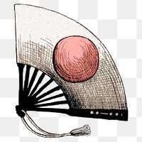 Png Japan flag fan sticker, vintage illustration, transparent background. 