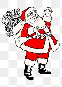 Vintage Santa png sticker, present bag illustration, transparent background. Free public domain CC0 image.