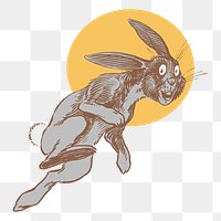 Bunny jumping png sticker, moon rabbit illustration, transparent background. Free public domain CC0 image.