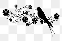 Floral bird png sticker animal silhouette, transparent background. Free public domain CC0 image.