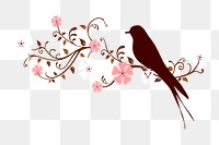 Floral bird png sticker animal silhouette, transparent background. 
