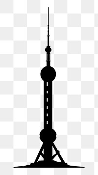 Oriental Pearl Tower png silhouette, transparent background. Free public domain CC0 image.