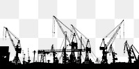 Dock cranes png silhouette border, transparent background. Free public domain CC0 image.