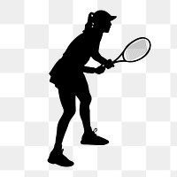 Female tennis player png silhouette, transparent background. Free public domain CC0 image.