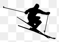 Skier png sticker sport silhouette, transparent background. Free public domain CC0 image.
