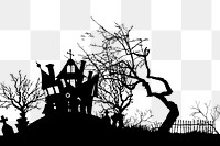 Haunted house png sticker Halloween silhouette, transparent background. Free public domain CC0 image.