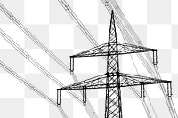 Transmission tower png silhouette, transparent background. Free public domain CC0 image.