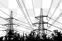 Transmission tower png silhouette, transparent background. Free public domain CC0 image.