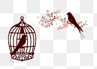 Aesthetic birds png sticker animal silhouette, transparent background. Free public domain CC0 image.