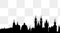 Prague cityscape png silhouette border, transparent background. Free public domain CC0 image.