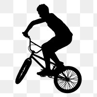 Cycling person png sticker bicycle silhouette, transparent background. Free public domain CC0 image.