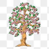 Flowering tree png sticker, cute illustration on transparent background. Free public domain CC0 image.