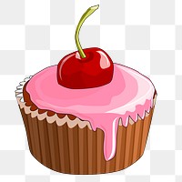 Cherry cupcake png sticker, food illustration on transparent background. Free public domain CC0 image.