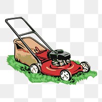 Lawn mower png sticker, retro illustration on transparent background. Free public domain CC0 image.