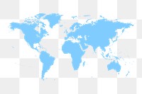 World map png silhouette sticker, blue illustration on transparent background. Free public domain CC0 image.