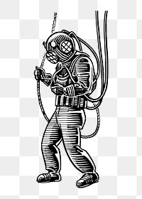 Deep sea diver png sticker, vintage drawing on transparent background. Free public domain CC0 image.