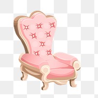 Royal armchair png sticker, pink furniture illustration on transparent background. Free public domain CC0 image.
