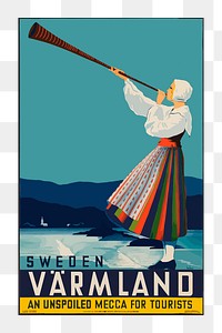 Png vintage Sweden travel poster illustration on transparent background. Free public domain CC0 image.