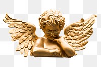 Gold cherub png sticker, vintage sculpture on transparent background. Free public domain CC0 image.