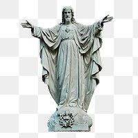 Jesus statue png sticker, vintage sculpture on transparent background. Free public domain CC0 image.