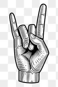 PNG rock hand sign sticker, hand drawn illustration, transparent background. Free public domain CC0 image.