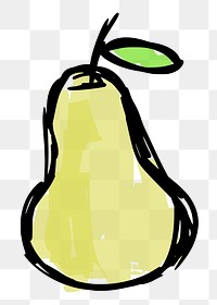 Cute pear png, fruit sticker hand drawn illustration, transparent background. Free public domain CC0 image.