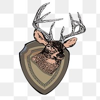 Deer trophy png sticker, hand drawn illustration, transparent background. Free public domain CC0 image.