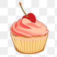 Cherry cupcake png sticker illustration, transparent background. Free public domain CC0 image.