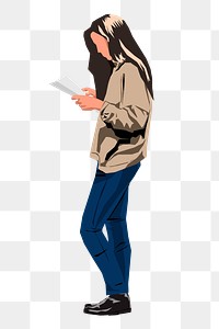 Woman reading paper png sticker illustration, transparent background. Free public domain CC0 image.