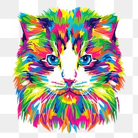 Colorful abstract cat, animal hand drawn illustration, transparent background. Free public domain CC0 image.