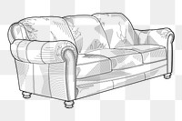 Three seat sofa png sticker, furniture hand drawn illustration, transparent background. Free public domain CC0 image.