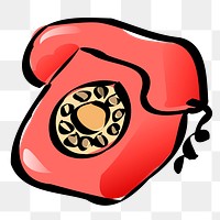 Red telephone png, cartoon sticker hand drawn illustration, transparent background. Free public domain CC0 image.