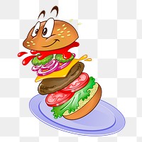 Cartoon hamburger png sticker illustration, transparent background. Free public domain CC0 image.