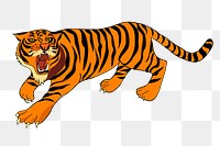 Roaring tiger png sticker illustration, transparent background. Free public domain CC0 image.