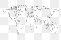 World map png sticker, hand drawn illustration, transparent background. Free public domain CC0 image.