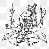 Ganesh png, Hindu god sticker, hand drawn illustration, transparent background. Free public domain CC0 image.