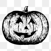 Carved png pumpkin sticker vintage Halloween illustration, transparent background. Free public domain CC0 image.