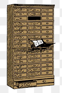 File drawer png sticker, vintage furniture illustration, transparent background. Free public domain CC0 image.