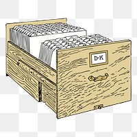 File cabinet drawer png sticker vintage illustration, transparent background. Free public domain CC0 image.