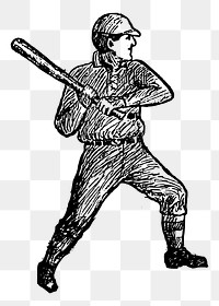 Baseball batter png sticker vintage sport illustration, transparent background. Free public domain CC0 image.