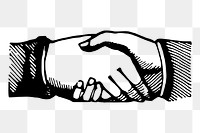 Business handshake png, vintage illustration, transparent background. Free public domain CC0 image.