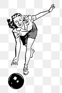 Bowling woman png sticker vintage sport illustration, transparent background. Free public domain CC0 image.