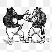 Boxing bears png sticker vintage animal illustration, transparent background. Free public domain CC0 image.