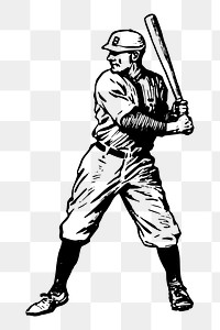 Baseball player png sticker vintage sport illustration, transparent background. Free public domain CC0 image.